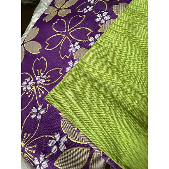 Japanese Kimono belt Floral purple lime green 12\